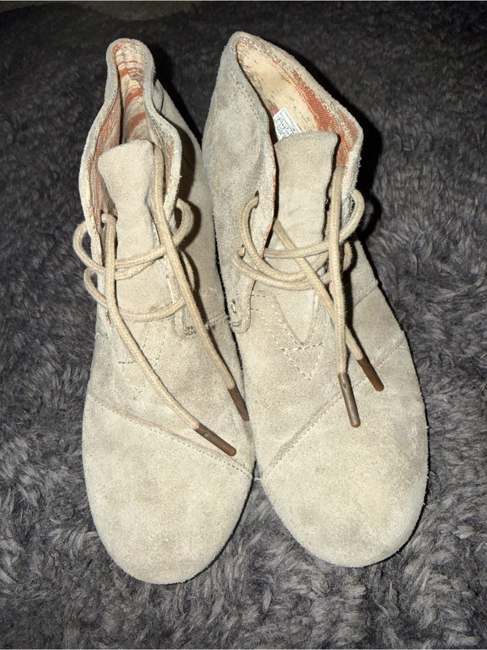 Toms Women's Beige Suede Lace-Up Ankle Booties